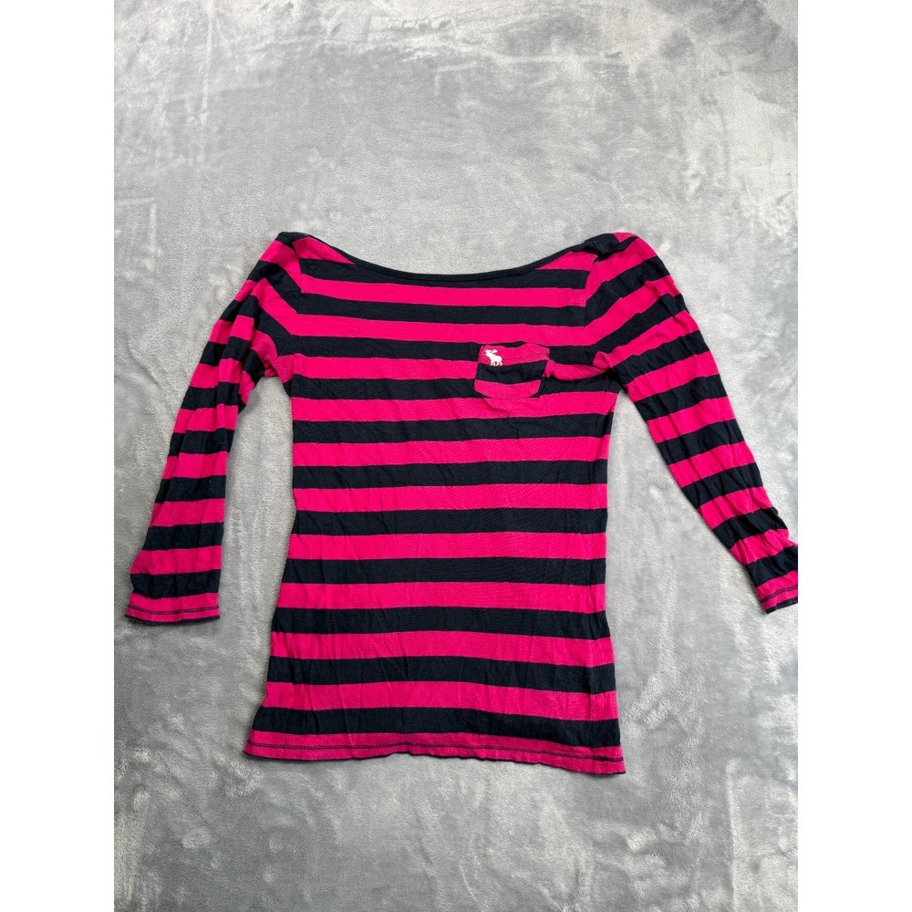 Abercrombie & Fitch T Shirt Womens Small Pink Black Striped Stretch Long Sleeve